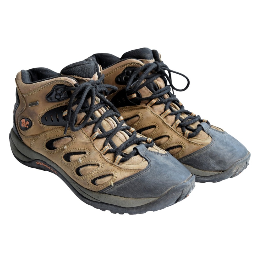 Merrell Reflex Mens Mid Hiking Boots Brown Smoke Tan Waterproof Shoes Size 11.5 - Picture 1 of 12